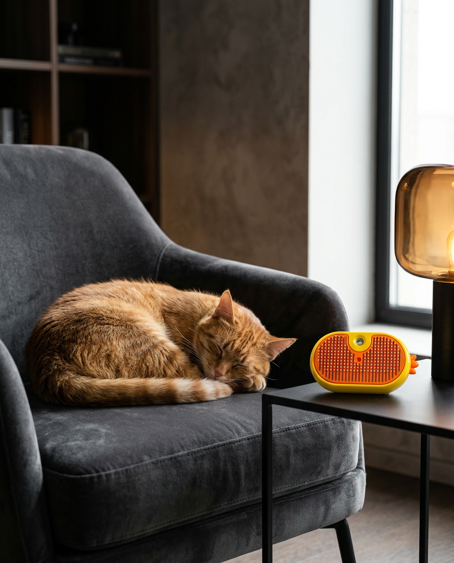 Milo the ginger cat relaxing after grooming